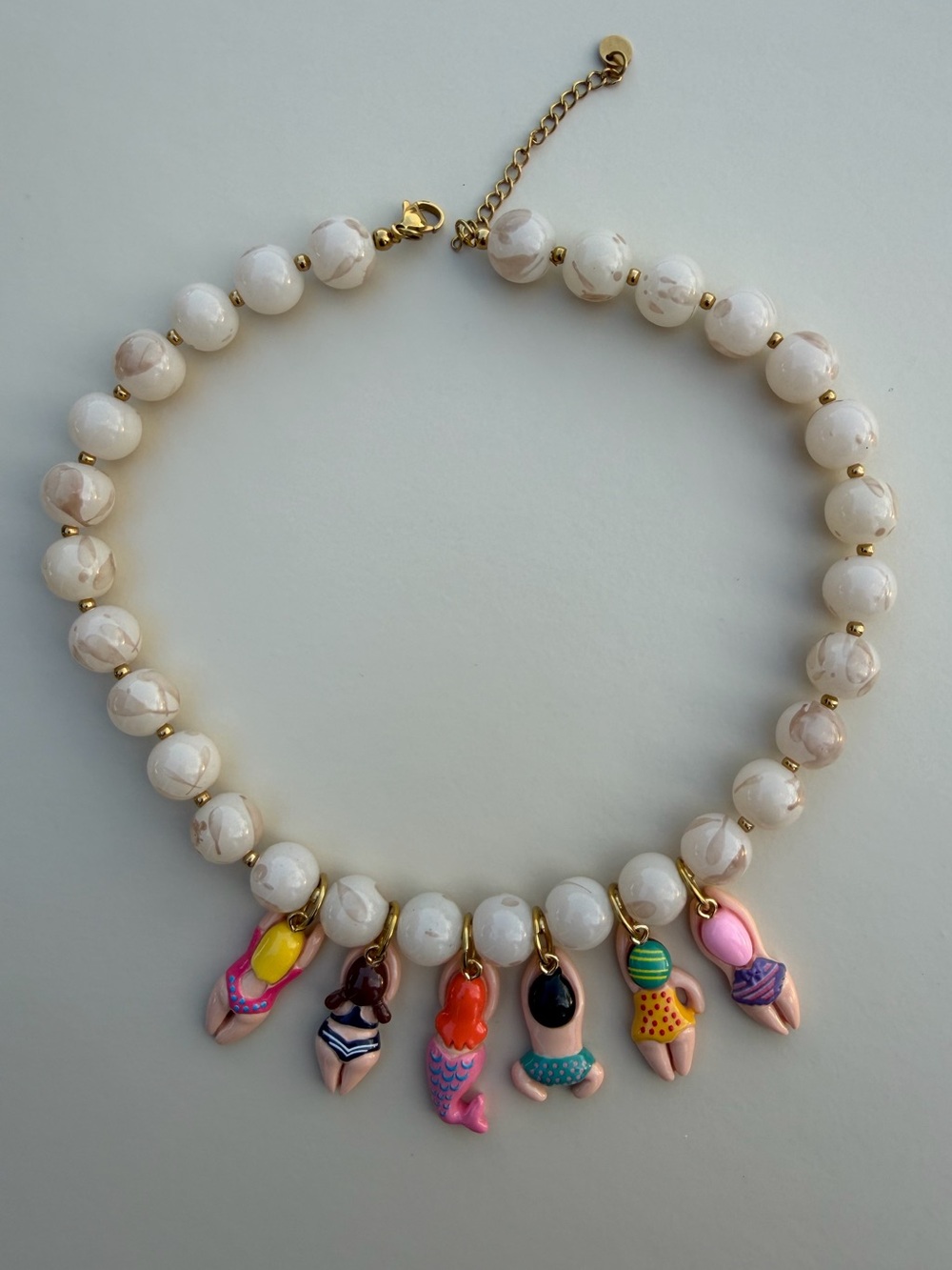 Whimsical Swimmer & Mermaid Charm Statement Necklace